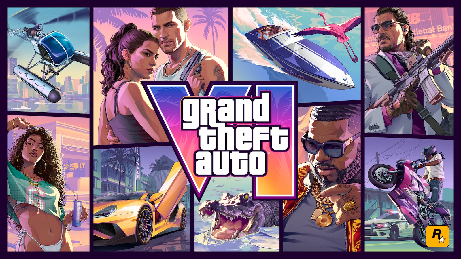 Officiële GTA VI-cover art met scènes uit Leonida