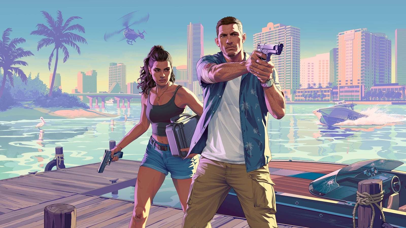 Officieel GTA VI-artwork van Jason en Lucia